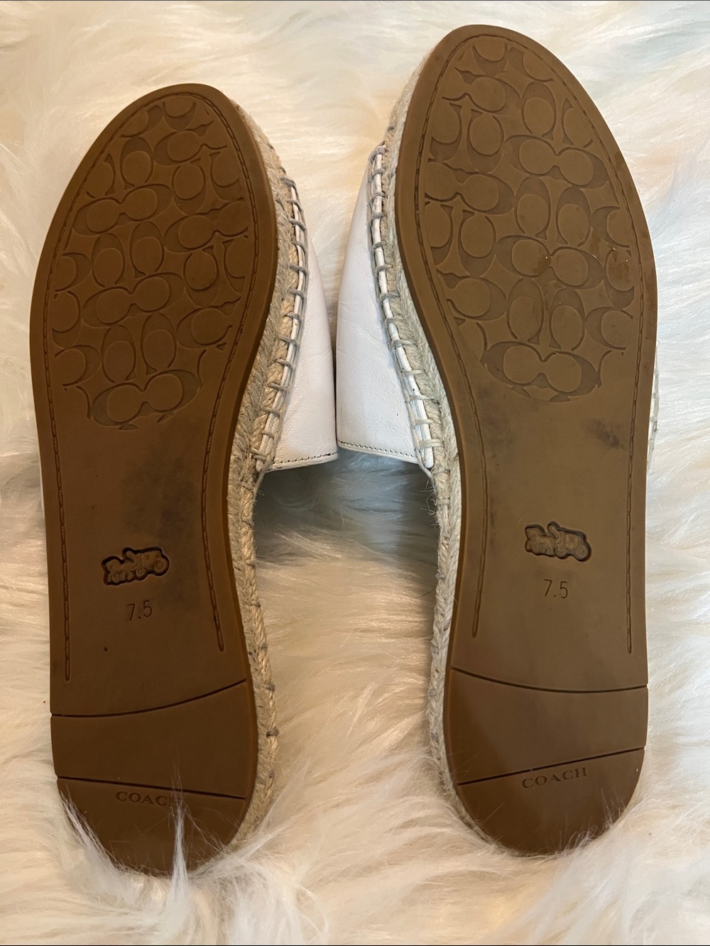 Coach White Leather Slide Mules with Gold Logo Medallions - Picture 2 of 2